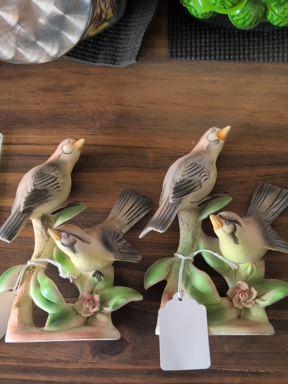 Wales Ceramic Bird Pair Figurines in Green and Tan